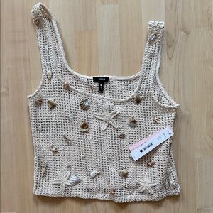 Aqua Beige Crochet Tank with Starfish Accents